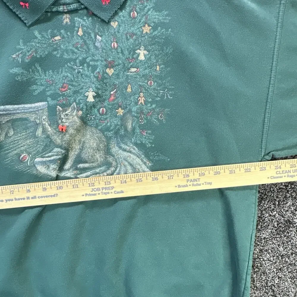 Vintage 90s Northern Reflections Christmas Cat Sweatshirt Womens XL Green Xmas